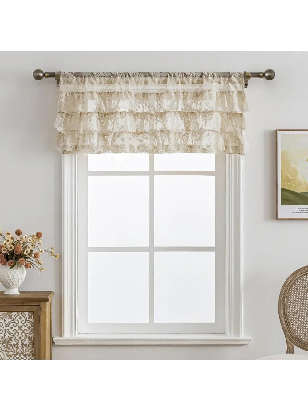 Beige Lace Ruffle Valance Panel 52